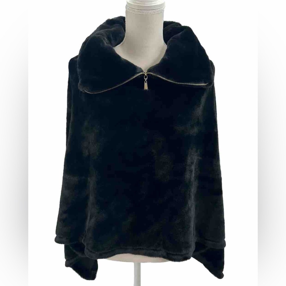 New Black Faux Fur Poncho/ Cape Coat